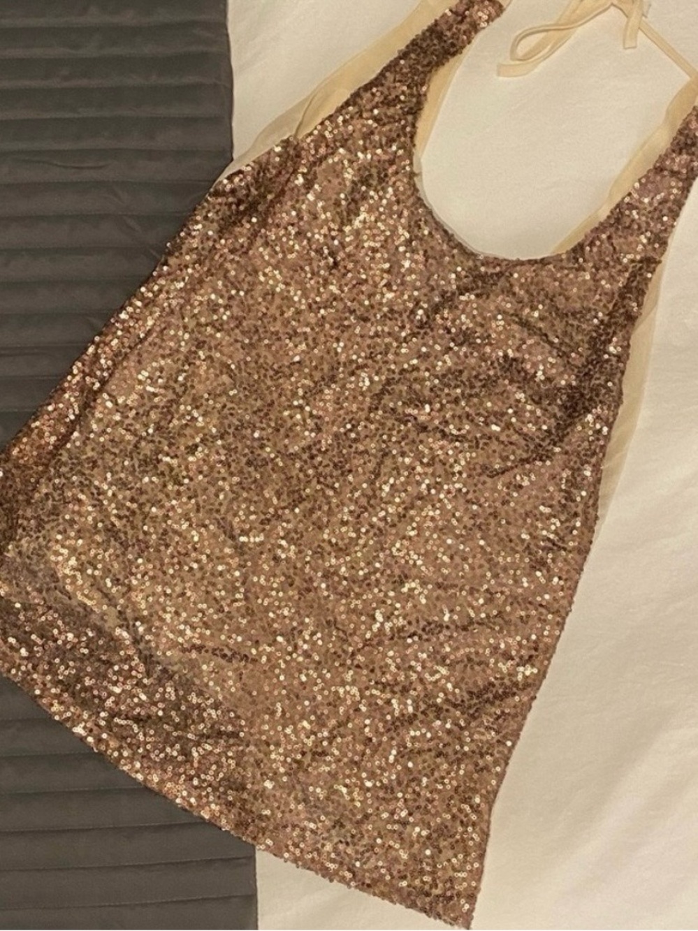 (2) Express Rose Gold Sequin Halter & White Cami